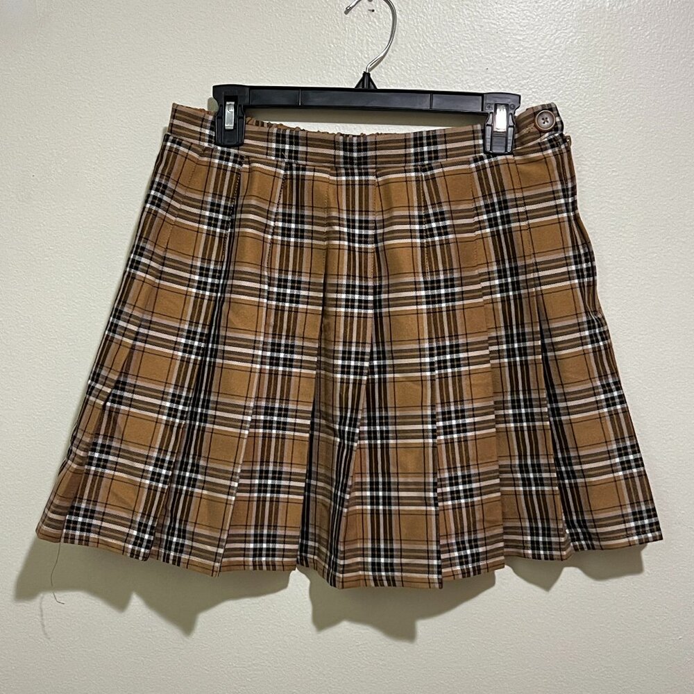 Yellow and Black Plaid Pleated Mini Skirt